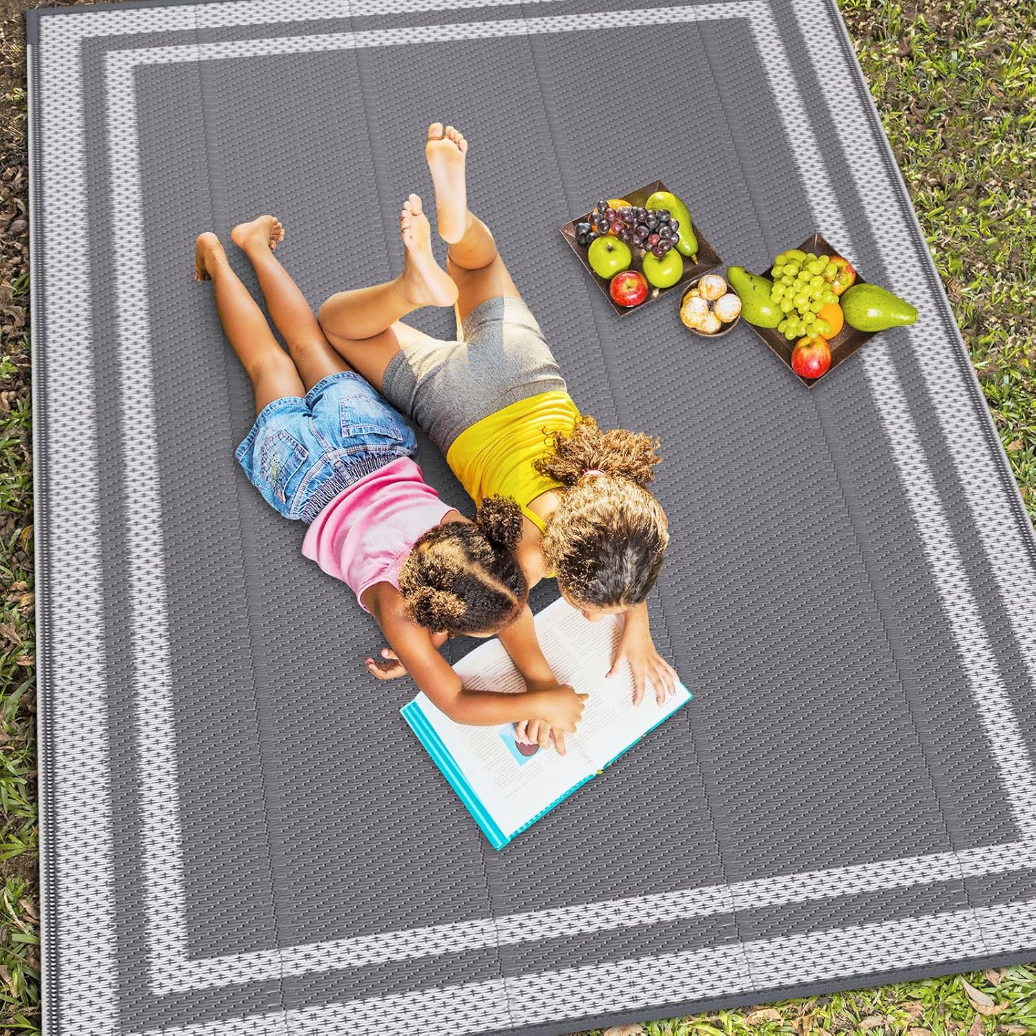 Tapis D'extérieur Grand Format, Tapis Réversible En Plastique Imperméable, Adapté Aux Camping-cars, Balcons, Jardins, Plages Et Campings,183x275cm - 4