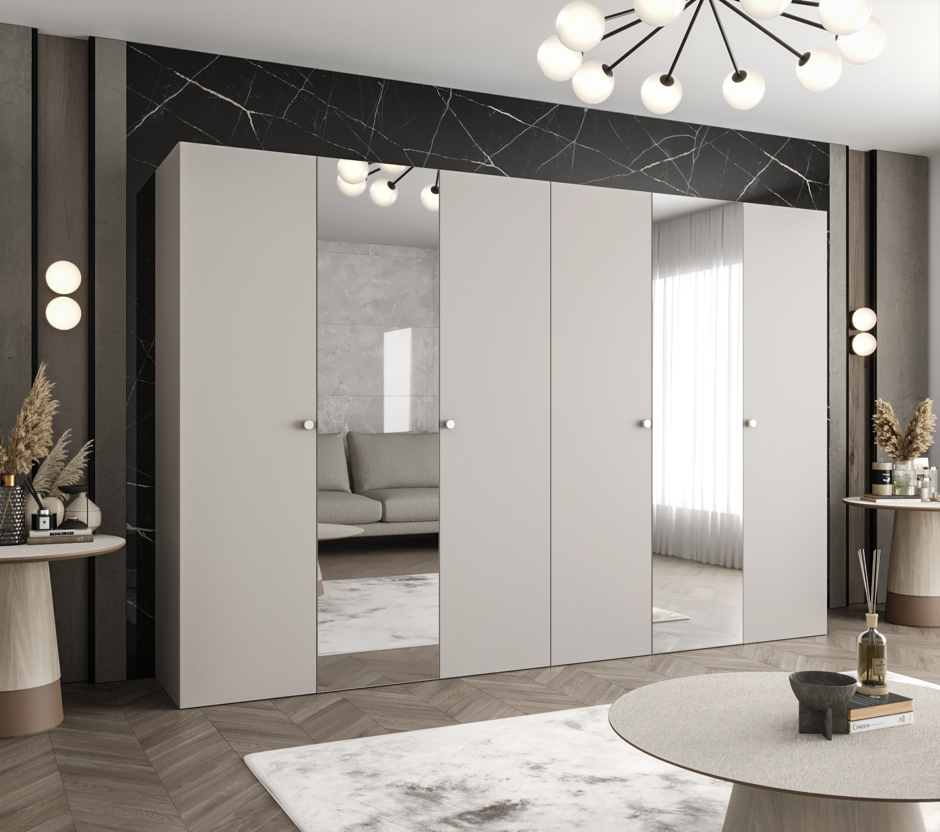 Szafa uchylna otwierana Parma 2 300 x 52 x 202 cm kaszmir + u. srebrny Abiks Meble - 2