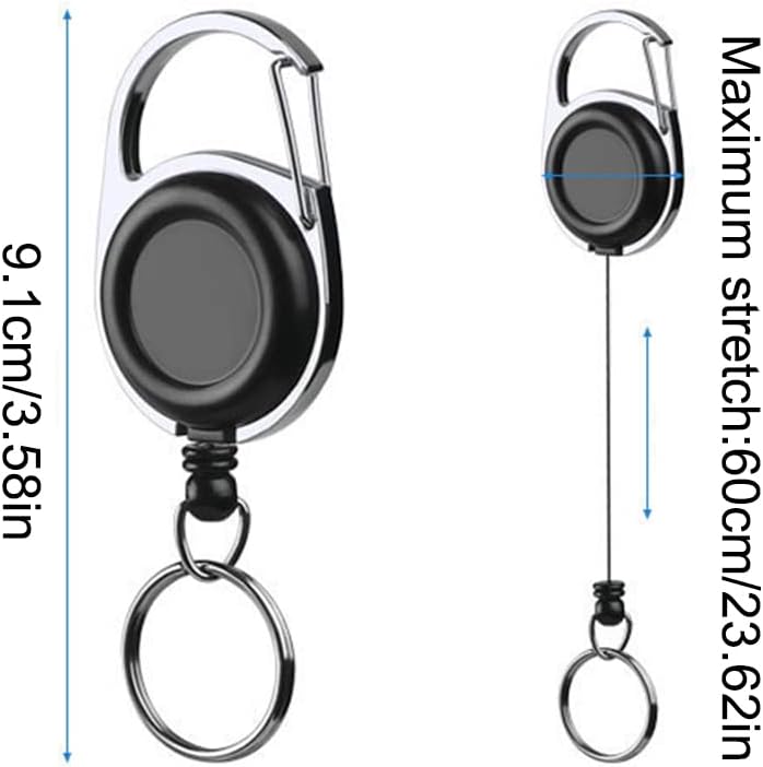 Portachiavi retrattile, portachiavi retrattile, portachiavi in metallo, clip da cintura, moschettone estensibile, portachiavi con bobina porta badge, organizer per chiavi