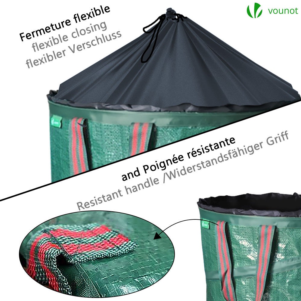 VOUNOT® 3 x 170L Borsa da Giardino per Foglie, Sacchi da Giardinaggio Pop Up, Sacco per Rifiuti da Giardino con Maniglie - 4