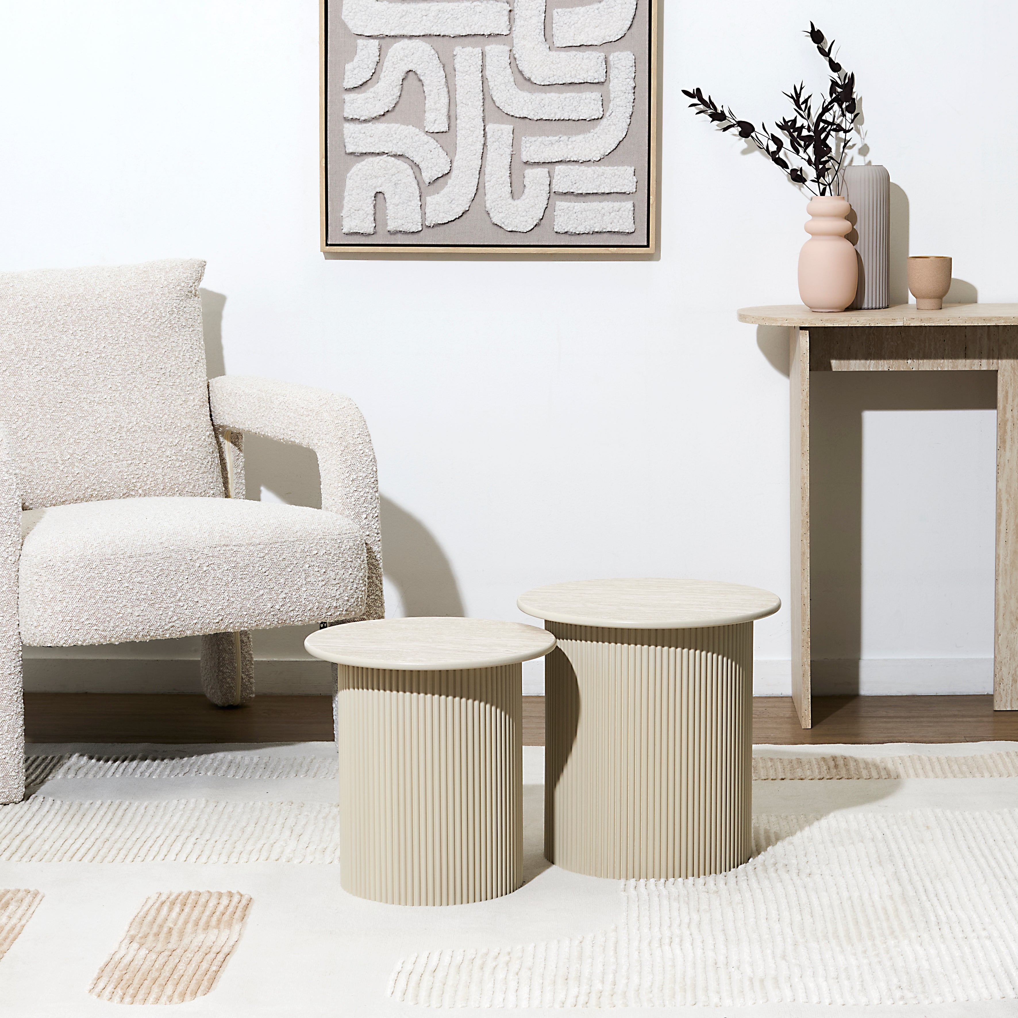 Table D'appoint - Home Deco Factory - Terra Nova - Gigogne - Blanc Et Beige - 3