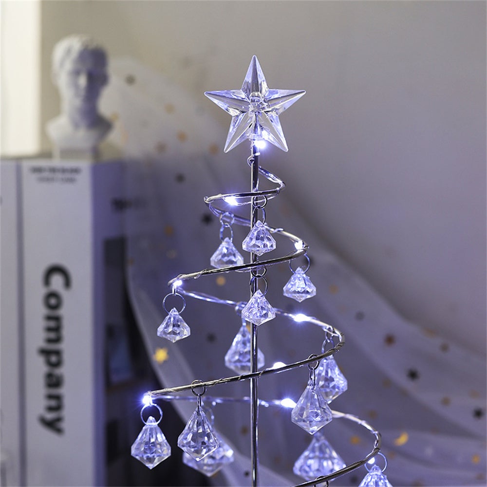 Catena luminosa di cristallo per albero di Natale, spirale decorativa, a batteria (batterie non incluse), ideale per decorare la tavola di Natale - 7