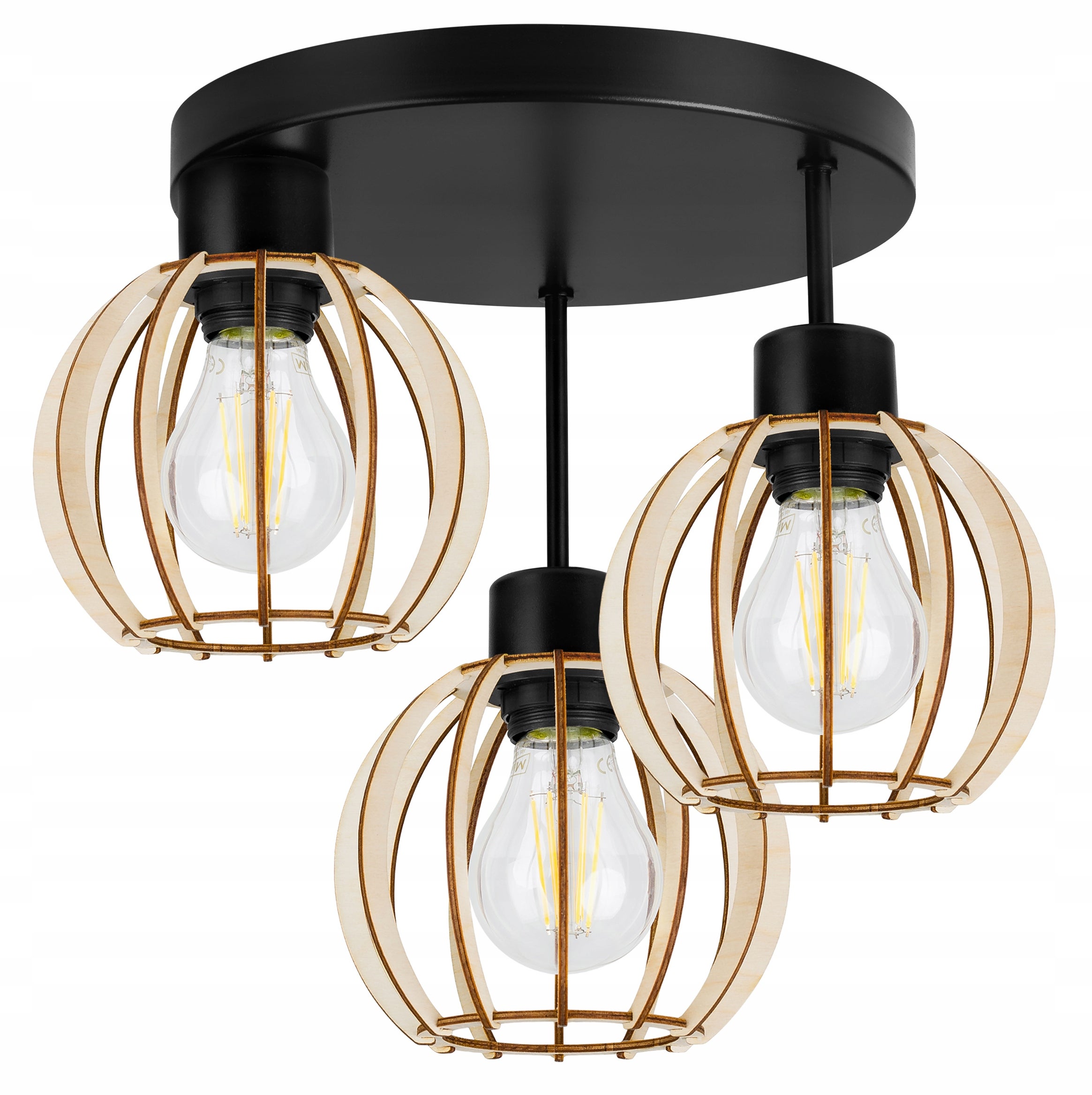 Lampa sufitowa wisząca Timber glamour 3xE27 abażur kula drewniana Light Home LH