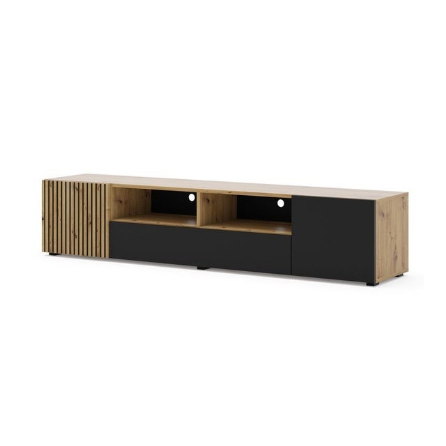 Meuble TV/Hifi VIBIO 2 - Décor Artisan chene et blanc - L180 x H52,8 x P41,3 cm - Fabriqué en