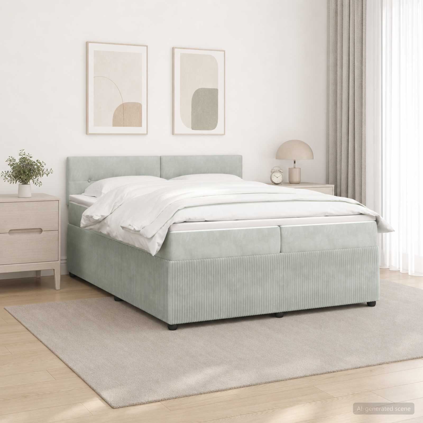 Cama box spring con colchón Gris Claro 200 x 200 cm Terciopelo | Leroy ...