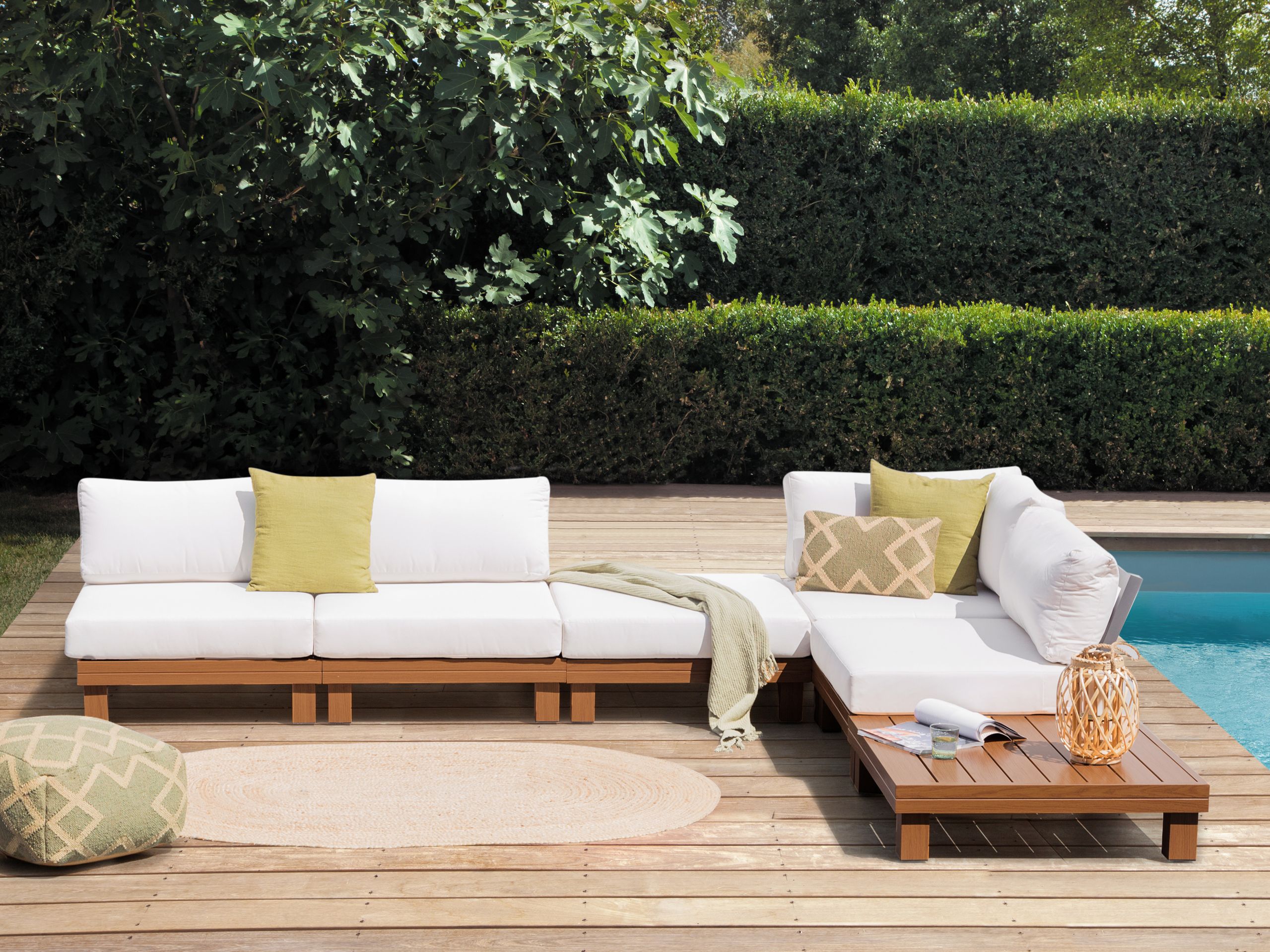 Beliani Conjunto esquinero de jardín 5 plazas SANZA Izquierda modular Metal Blanco - 5