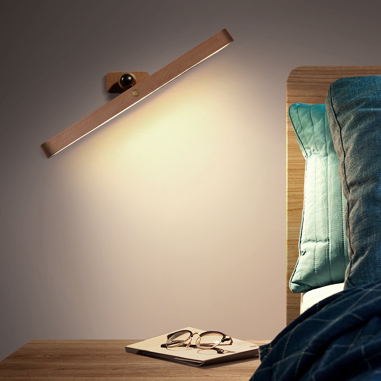 Lampada Da Parete A LED In Legno 2 Pezzi: Applique Rotante 360° Con Telecomando E Controllo Vocale, Ricaricabile Via USB-C - Per Soggiorno, Corridoio E Camera Da Letto