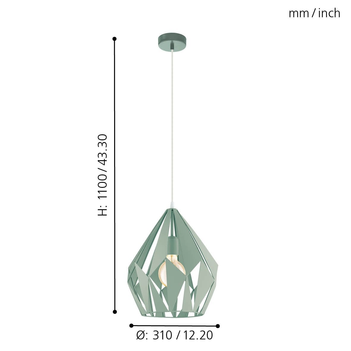 Lampa wisząca EGLO CARLTON-P E27 1X60W w kolorze jasnozielonym pastelowym ze stali D310mm - 4
