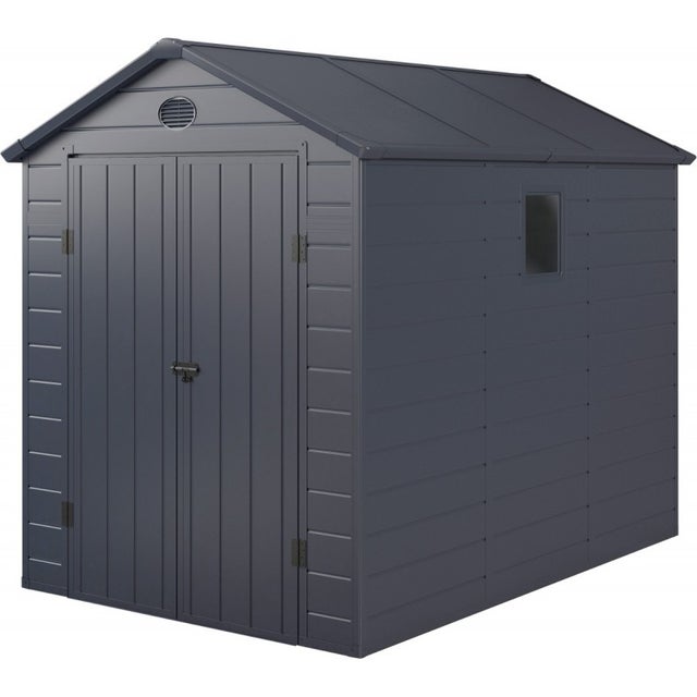 Jôbu Abri de jardin résine 5,32m² double porte anthracite + kit fondation