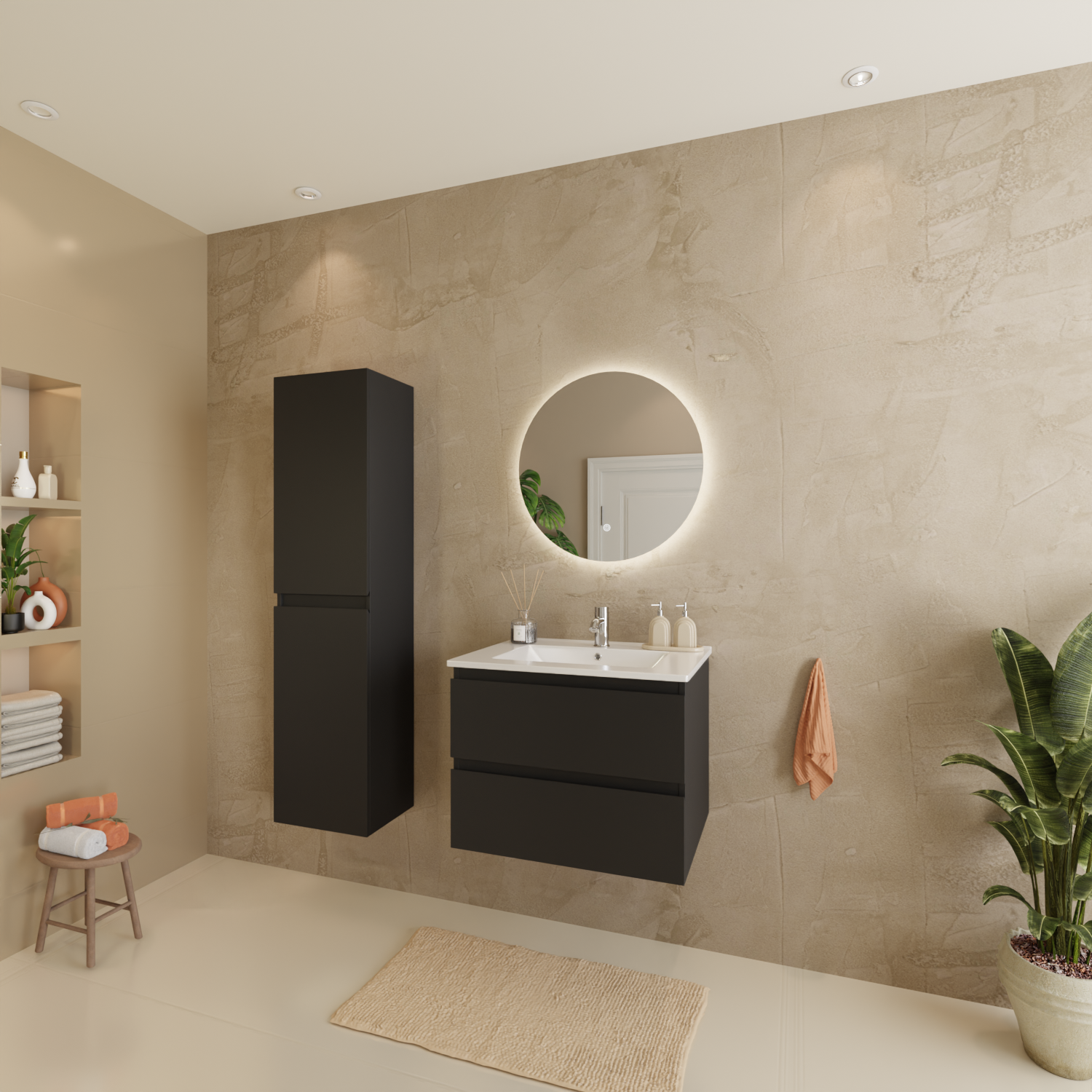 LOMAZOO Meuble De Salle De Bain Marenza Noir Mat 60cm - Lavabo Blanc - 10