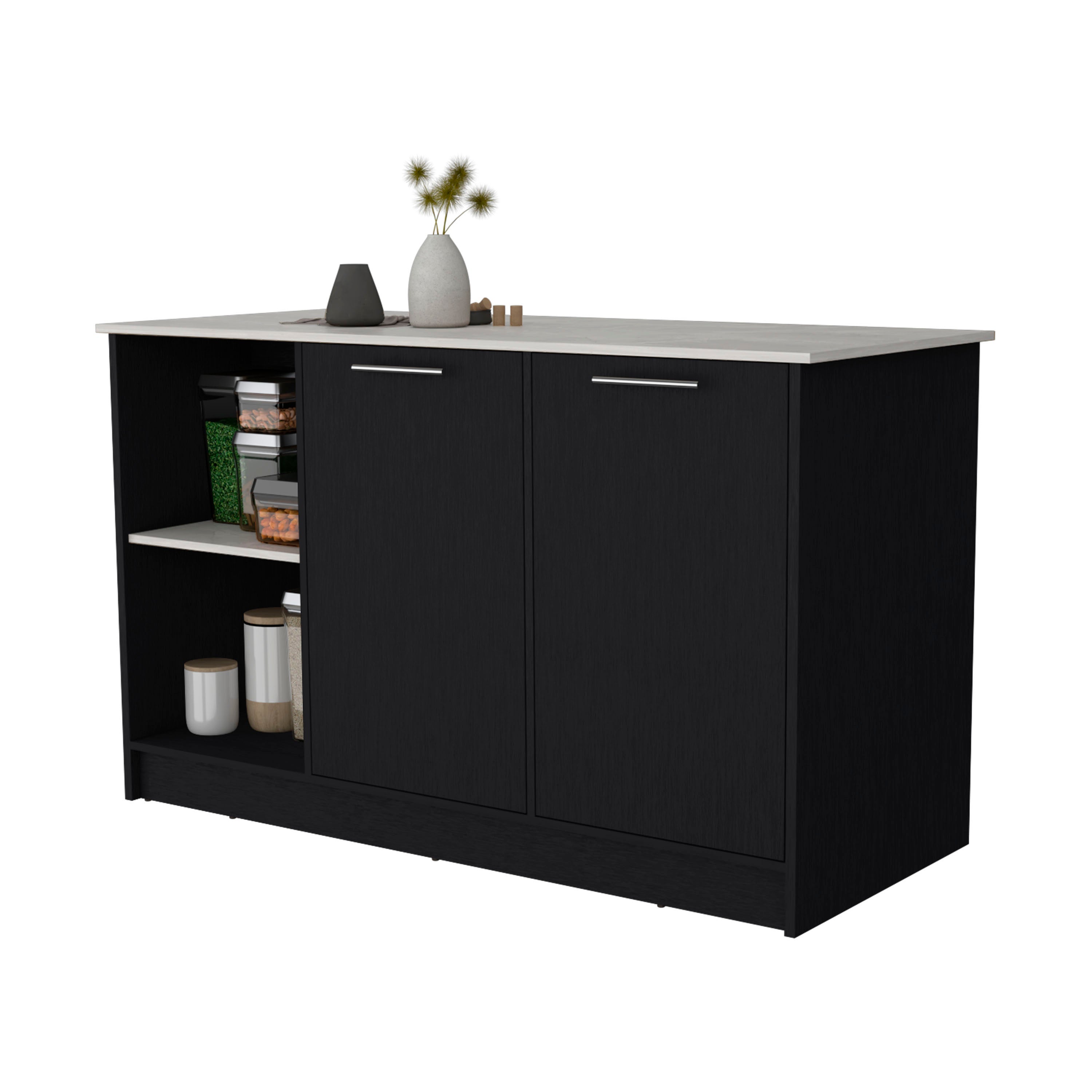 Ilot de cuisine Juniper en mélaminé avec deux portes et 3 étagères , 90 cm X 150 cm X 64 cm , Black / Ibiza - 6