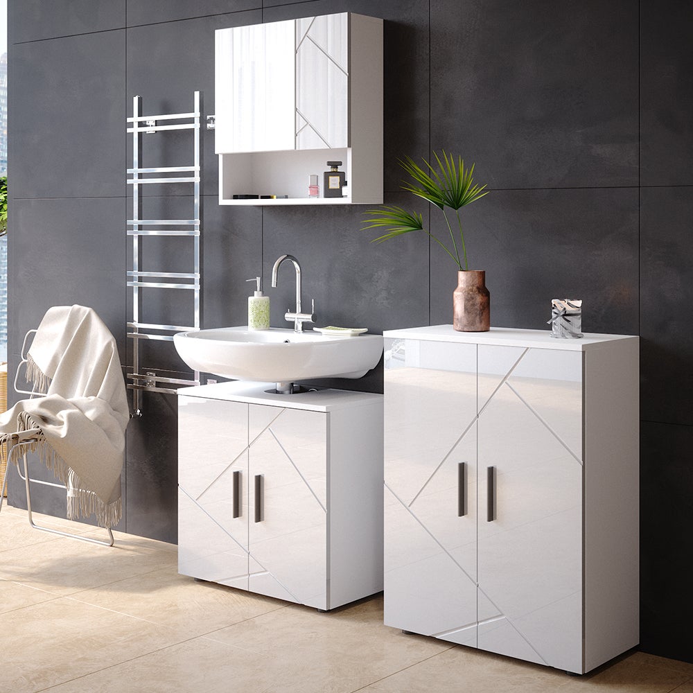 Vicco Mobile sottolavabo per bagno Irma, Bianco lucido, 60 x 59 cm - 4