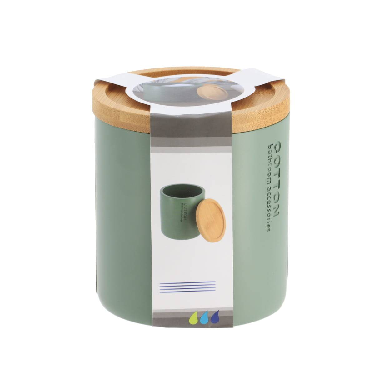 Boite a coton polyresine couvercle bambou - kaki /bambou - Tendance - 2