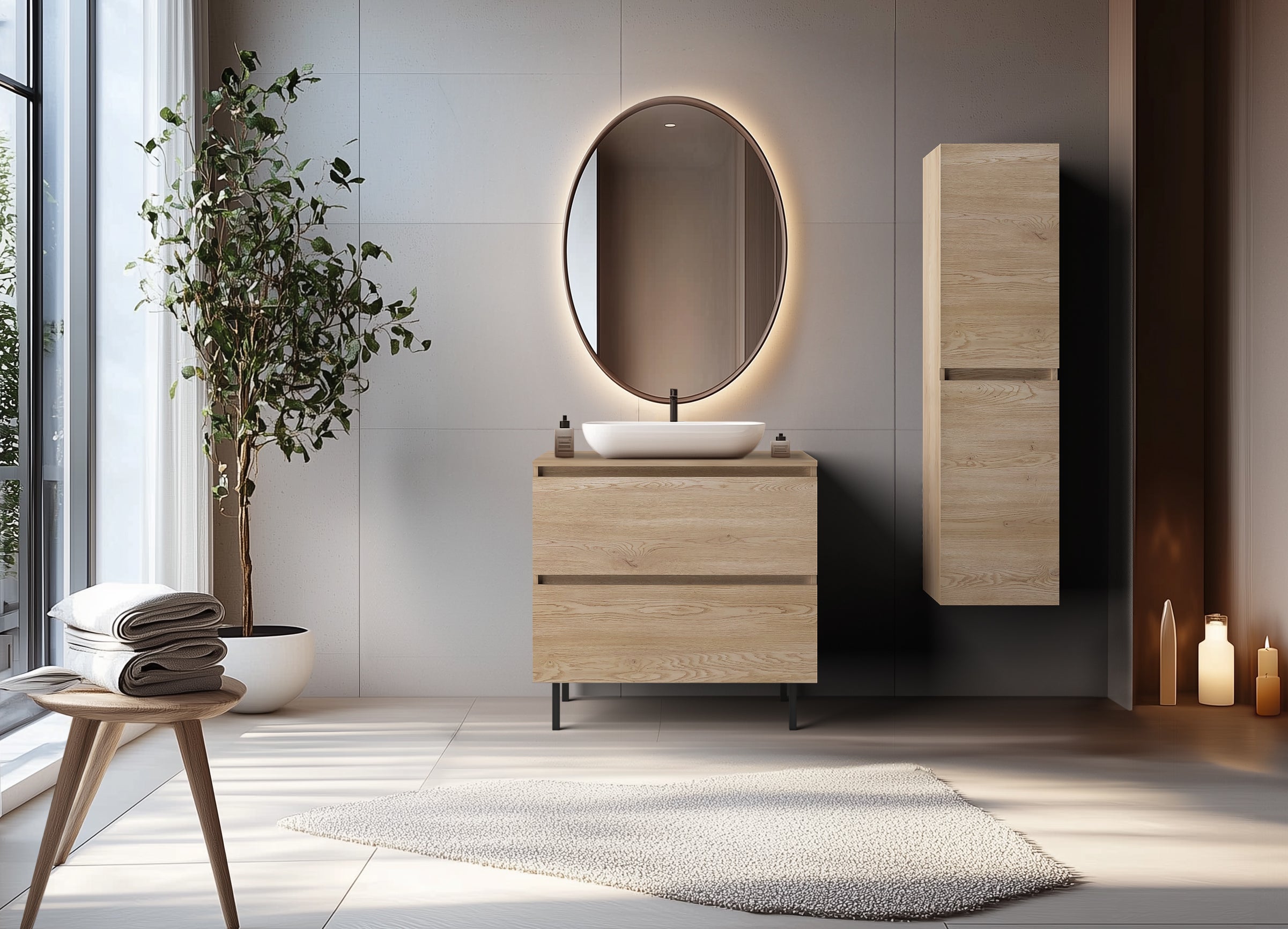 Meuble de salle de bain 80 cm avec plan de travail supérieur + pieds