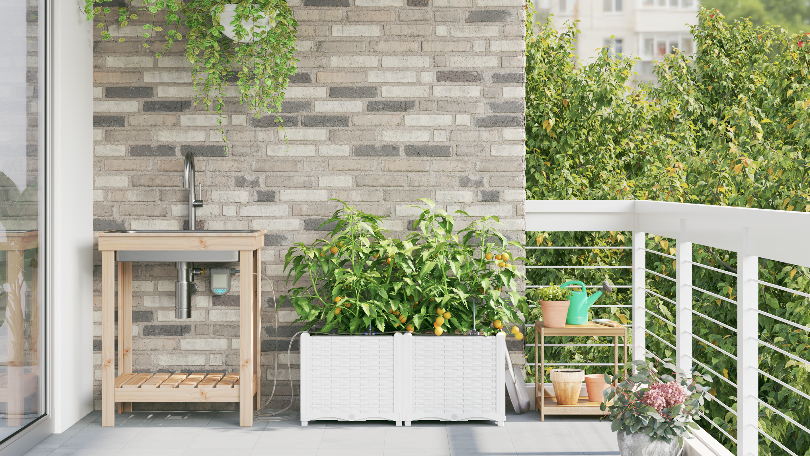 Jardinière，Pot de Fleurs avec système d'irrigation d'eau 2 pcs Blanc CFW14908 - 4