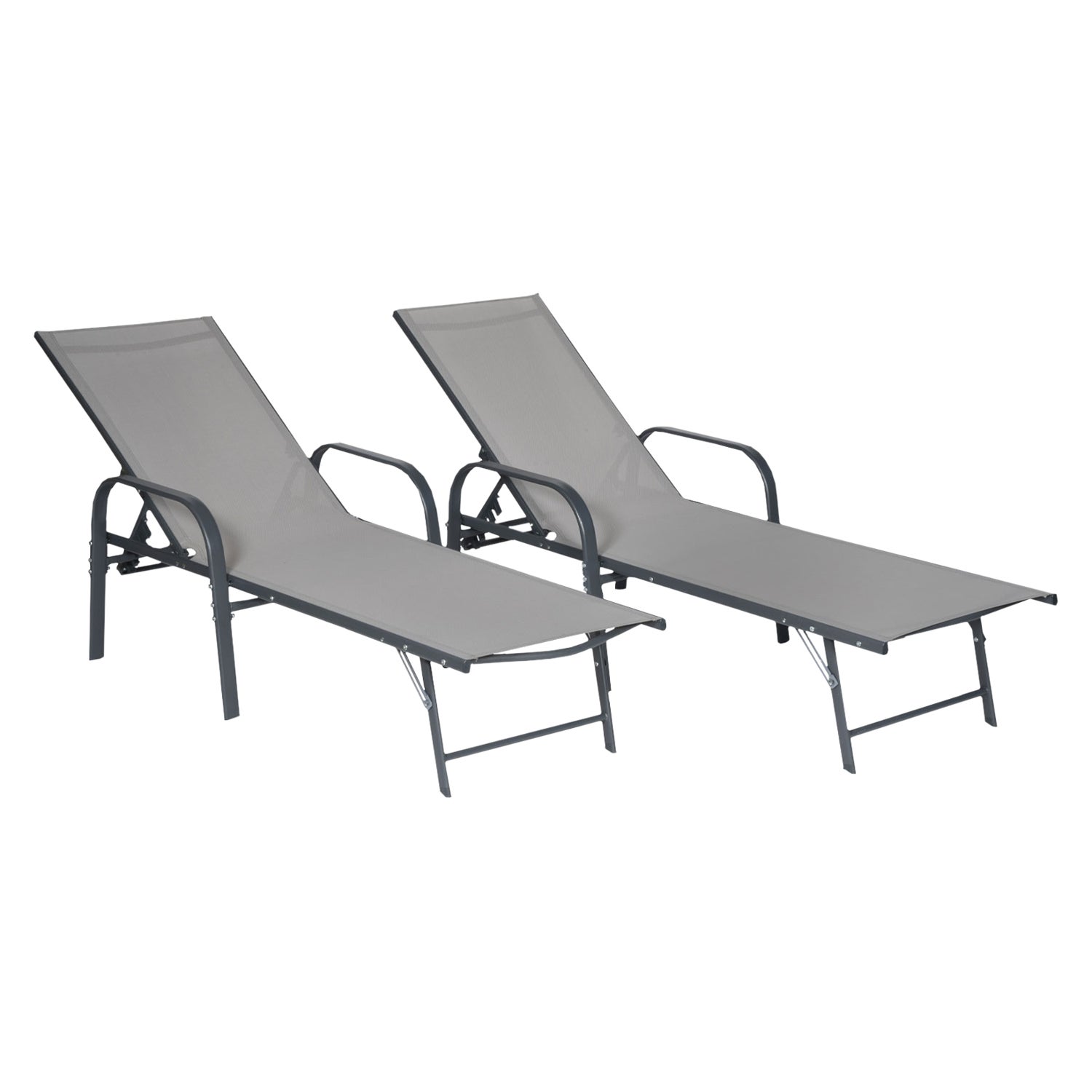 Lot de 2 bains de soleil gris et gris anthracite textilène et acier SARDINIA - 2