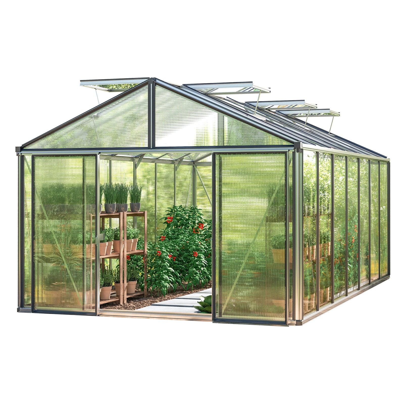 GFP szklarnia Asteria 25 Light 311x534 cm - grube panele poliwęglanowe ok. 12 mm - kolor: aluminium naturalne