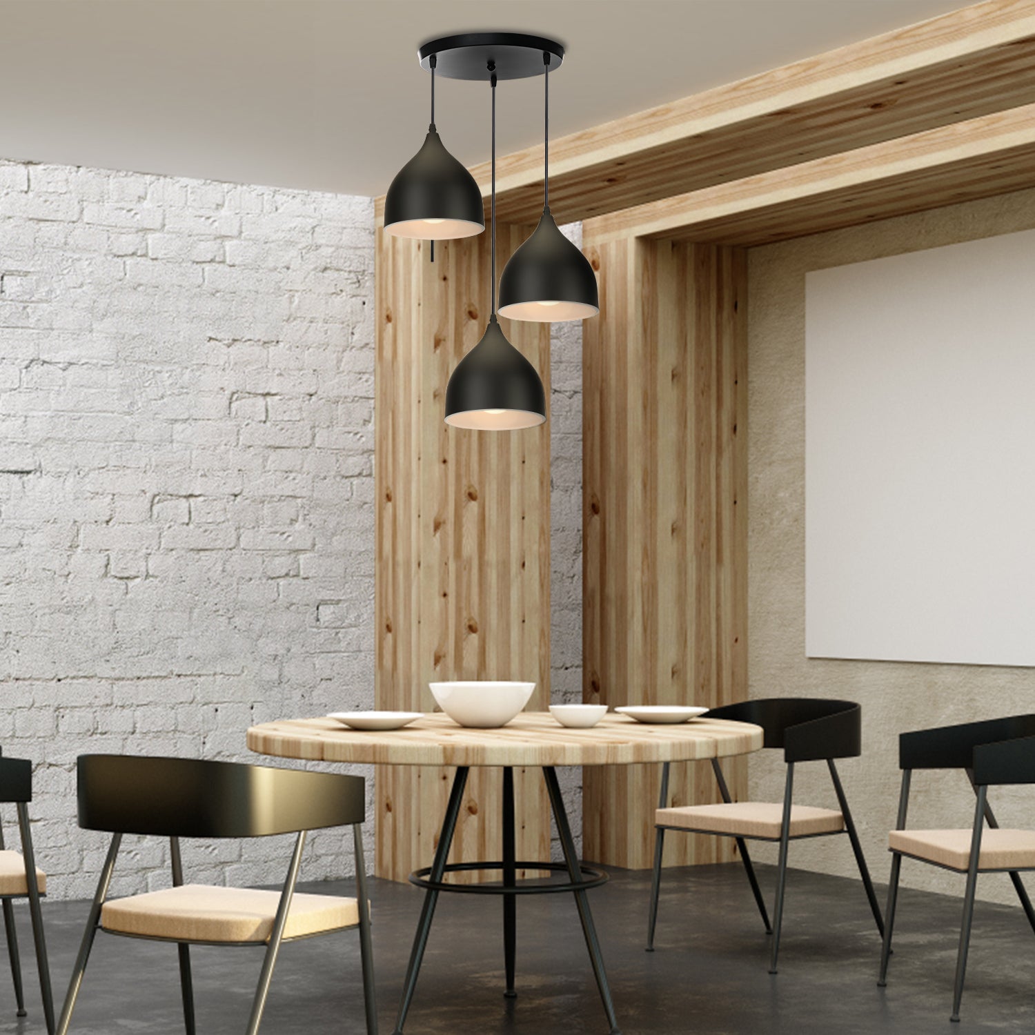 3 Lumières Lustre Suspension Moderne En Métal E27 Luminaire Industriel Lampe De Plafond Pour Chambre Salon Cuisine Salle à Manger Café Noir Mat | Leroy Merlin