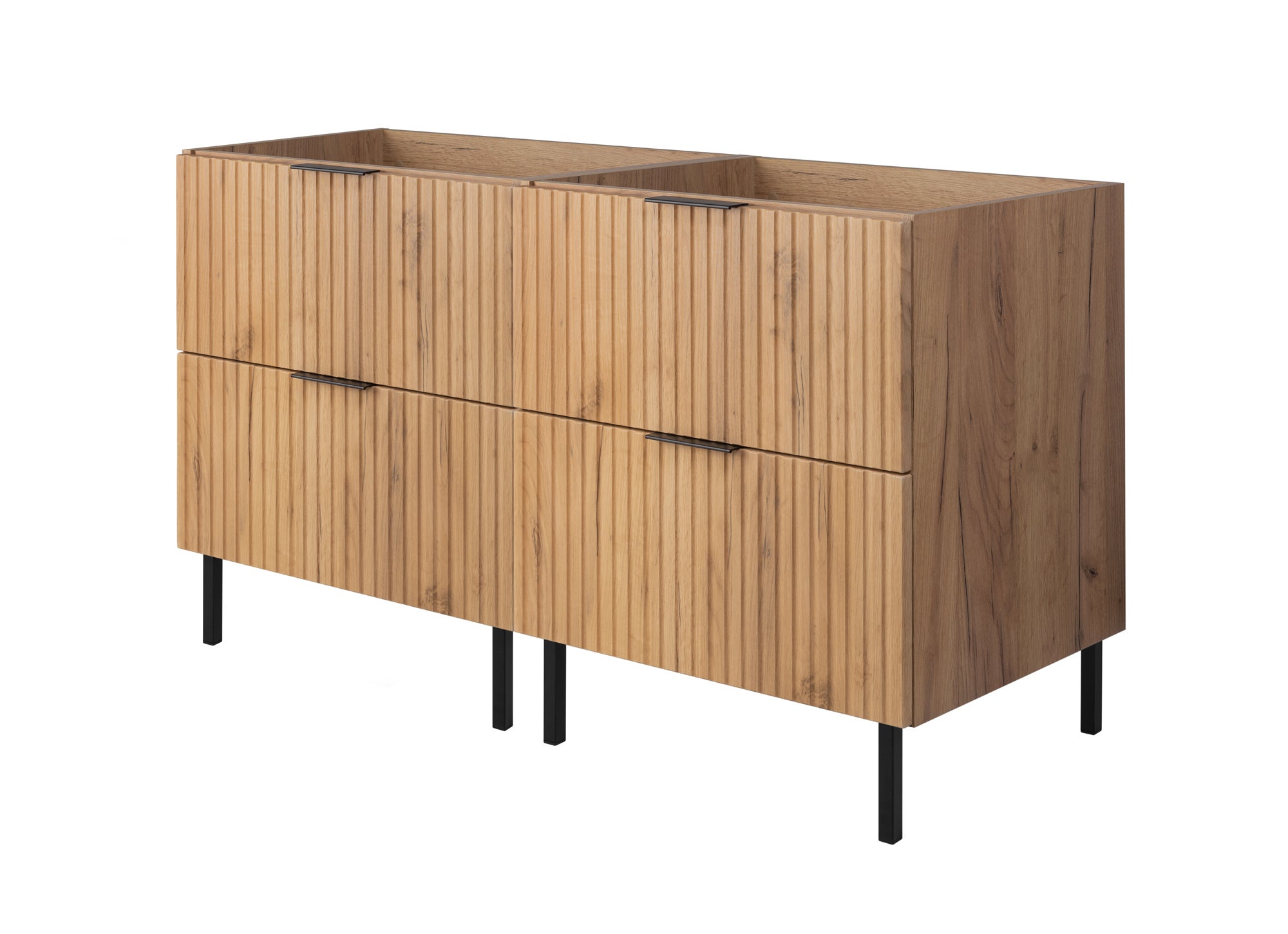 Szafka pod umywalkę FLOW 120 cm dąb craft 2 kolory uchwytów nóżki w zestawie ryflowane fronty