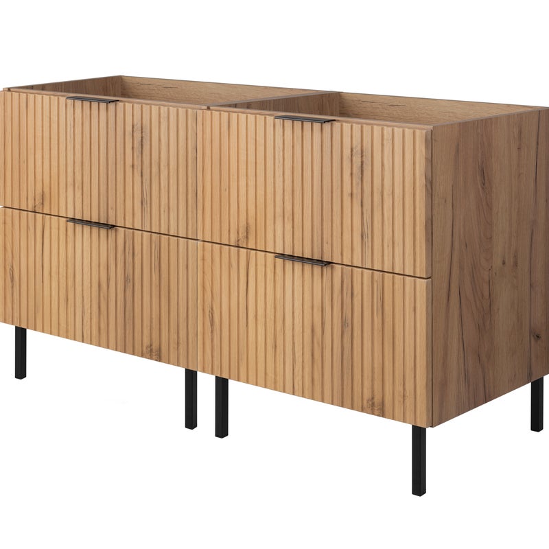 Szafka pod umywalkę FLOW 120 cm dąb craft 2 kolory uchwytów nóżki w zestawie ryflowane fronty