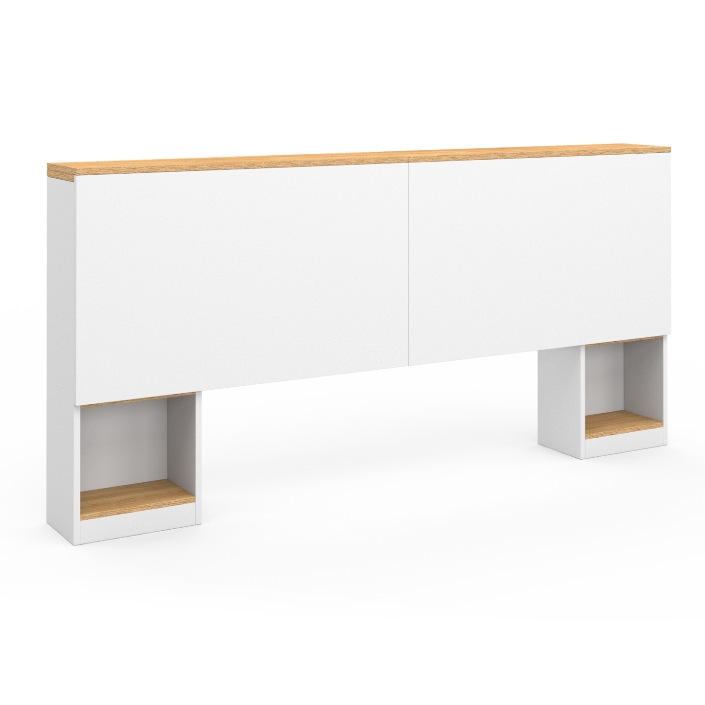 Tête de lit sur pied extensible avec chevets coulissants CATBA pour lit 140 et 160 cm blanc et façon bois - 4