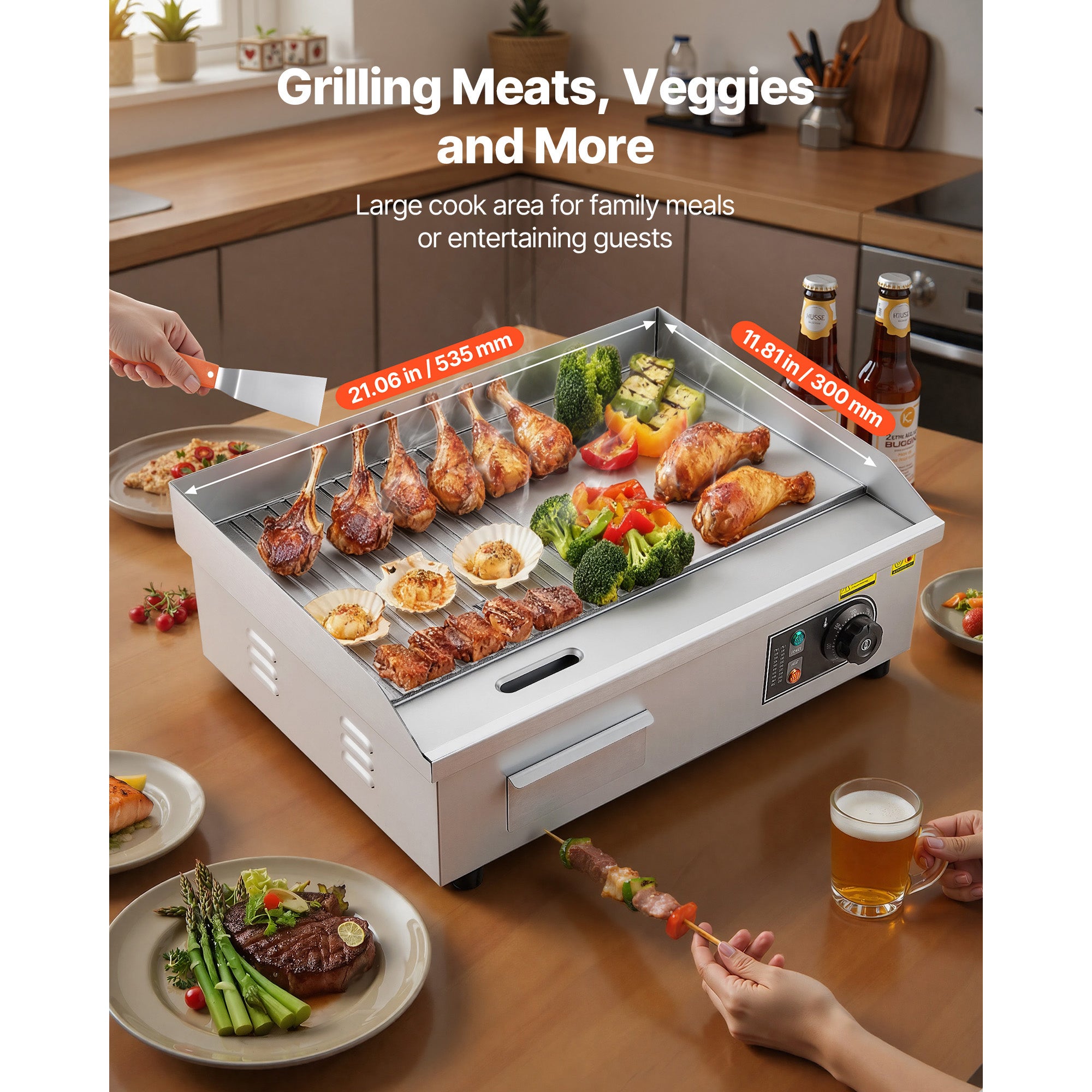 Gril Plancha SucceBuy Électrique 3200 W, Plaque Fer 535 x 300 mm, Thermostat 50-300 °C, Corps Inox, Bac à Graisse, Table Pro - 2