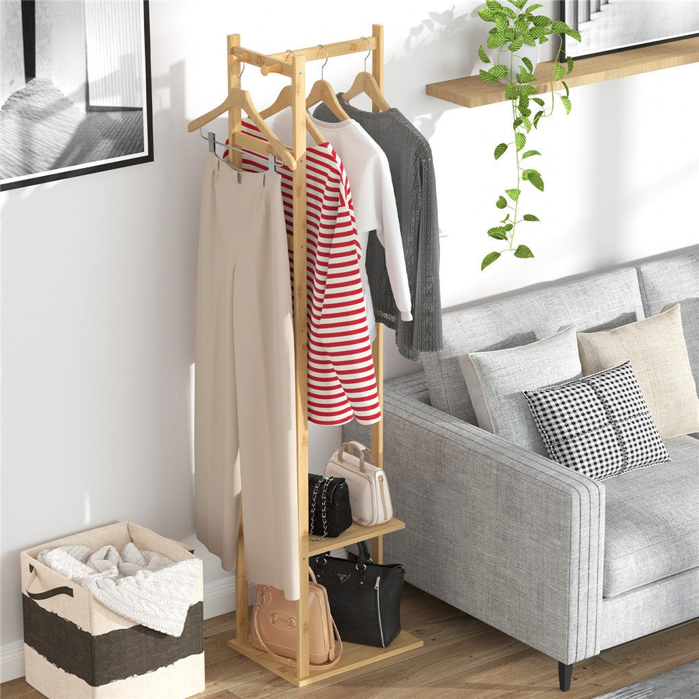 Porte-Manteau Sur Pieds en Bambou, 155 x 38 x 30cm, Charge max 35kg Pour Maison Chambre Salon - 4