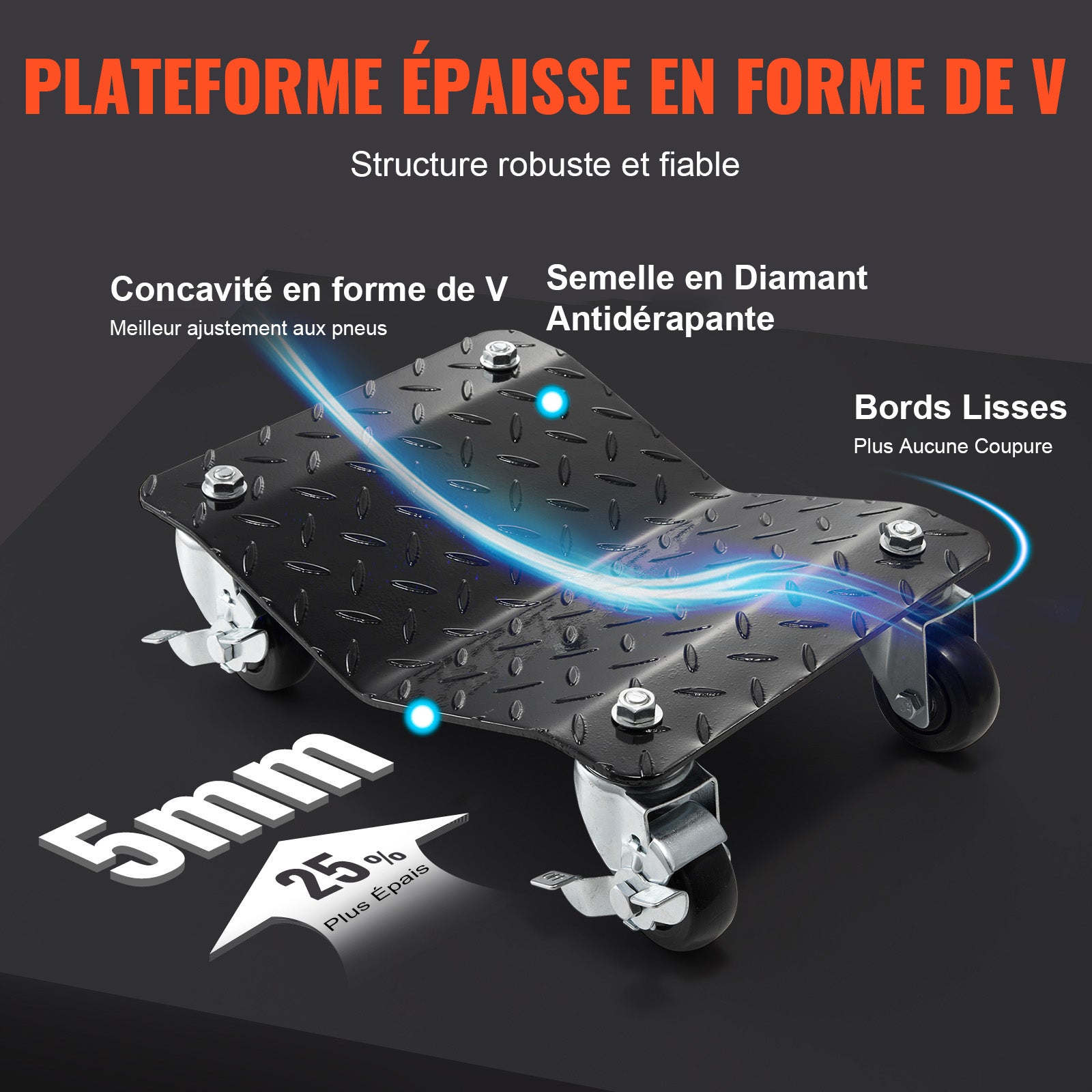 Lot de SucceBuy 4 chariots de réparation de roues et pneus pour voiture,robustes,6000 lb - 9