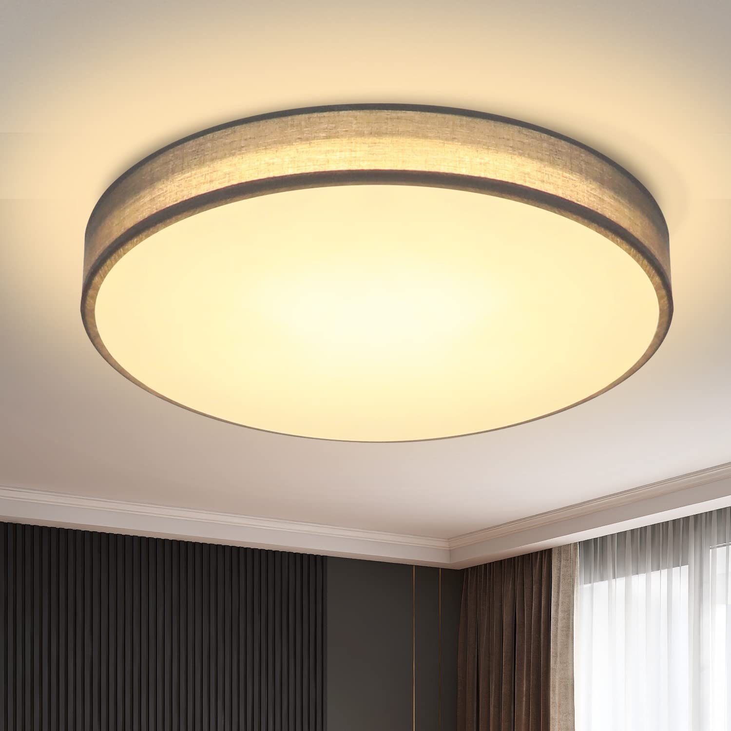 ZMH Lampa sufitowa LED z nowoczesnym okrągłym kloszem materiałowym Ø30CM