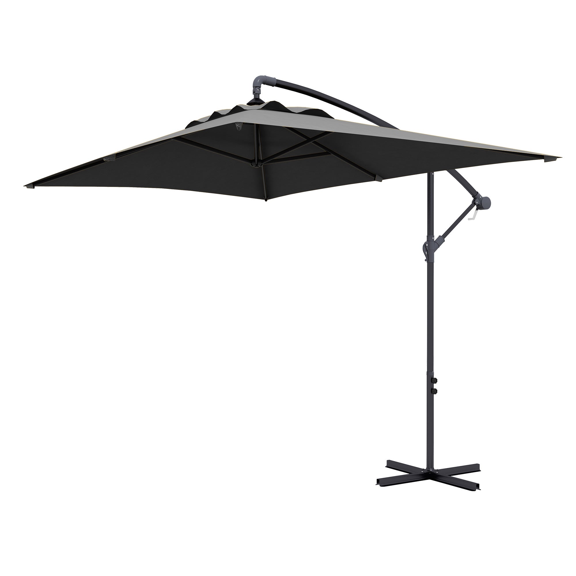 Outsunny Ombrellone da Giardino 3x3m con Tettuccio Regolabile, Base a Croce, Prese d'Aria, Manovella, Ombrellone Decentrato Inclinabile in Acciaio e Poliestere, per Cortile Terrazza, Marrone