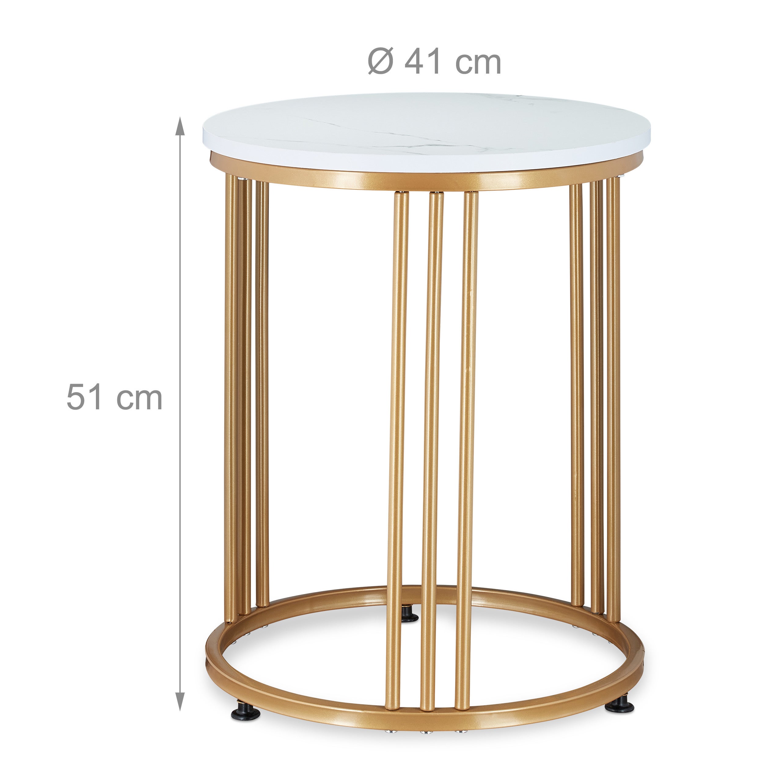 Table d'appoint ronde MARMO pour salon, en métal et MDF, aspect marbre, 51 x ø 41 cm, blanche et dorée, Relaxdays - 4