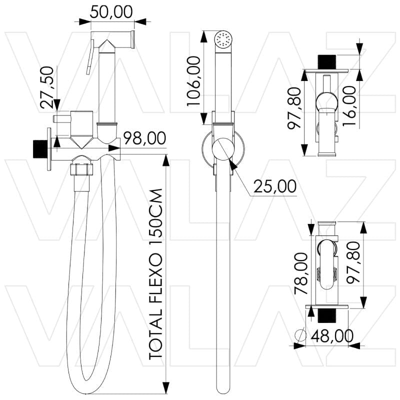 Valaz Robinet de bidet encastré rond en or brossé à 1 voie - Série Guadiana - 3