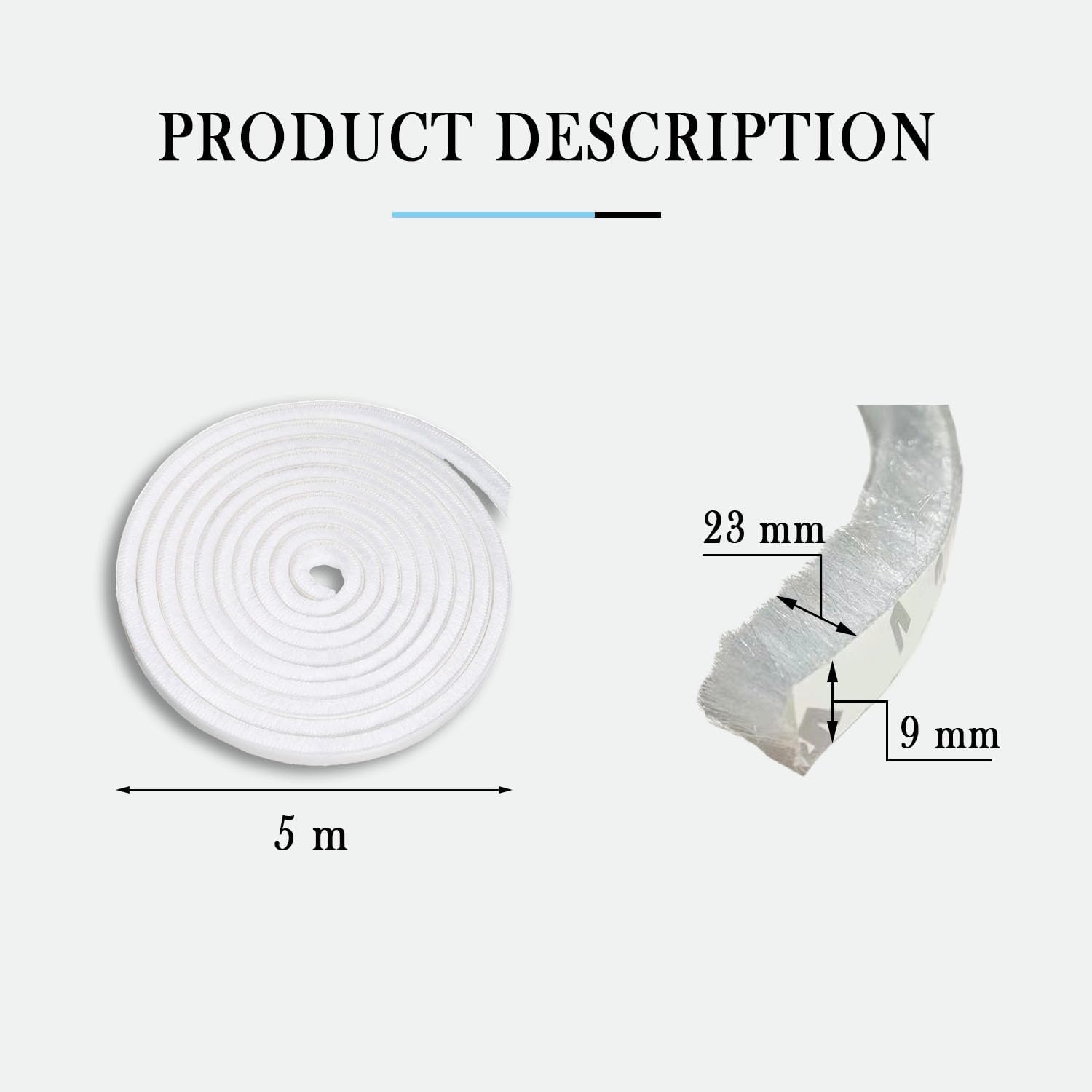 Uszczelka szczotkowa do drzwi, 5 m x 9 mm x 23 mm, biała, uszczelka okienna do drzwi dźwiękoszczelnych, uszczelka szczotkowa do moskitiery - 2