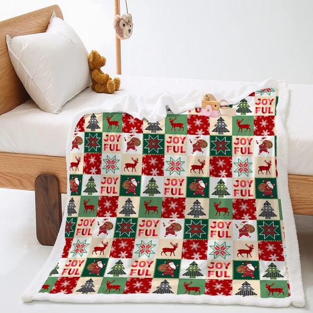 Noël Couverture Plaid Polaire à imprimé Tartan Classique en Microfibre Chaud d'hiver Couverture Réversible Moelleuse Couvre-Lit (90x120cm)