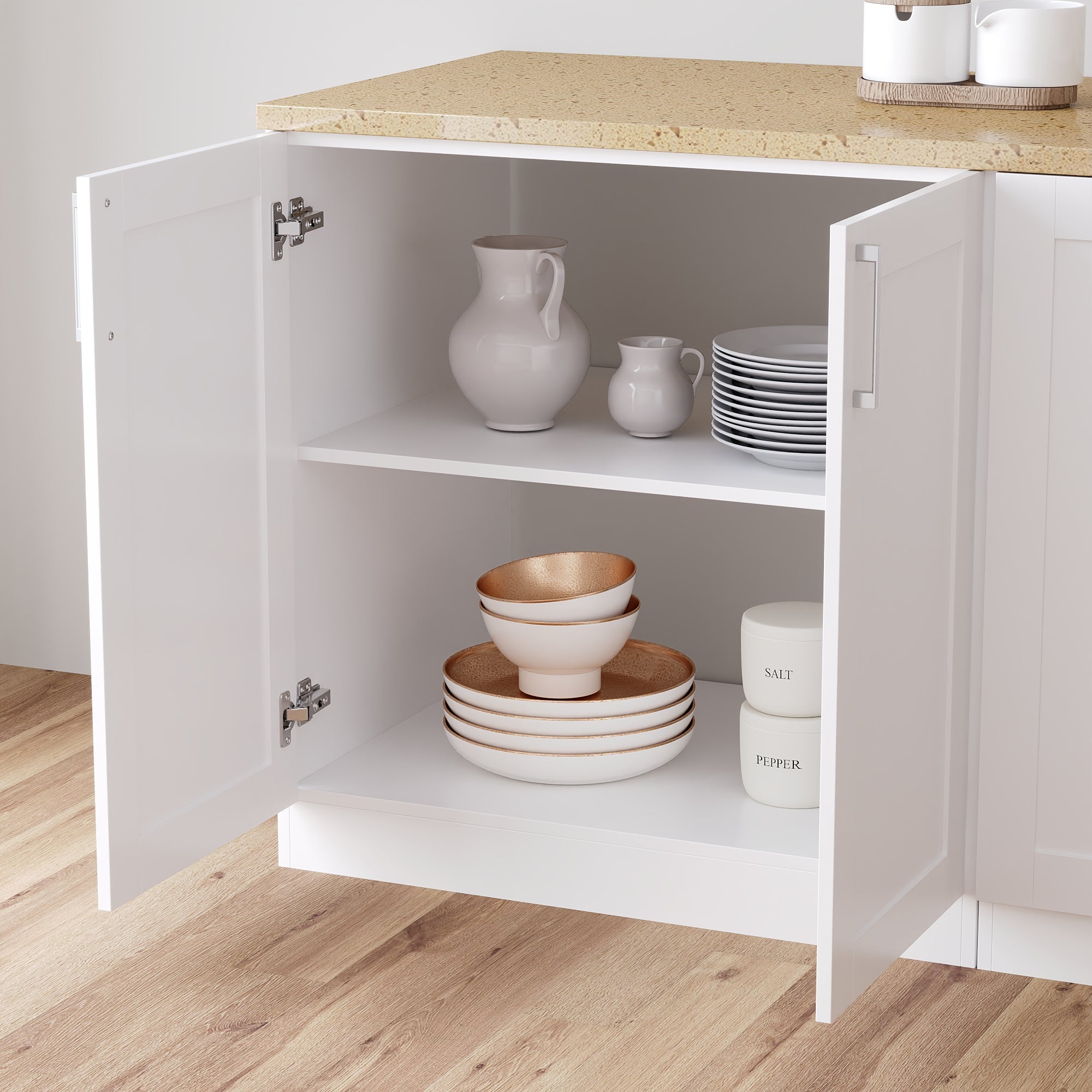 Meuble Bas de Cuisine sans PT, Élément Bas de Cuisine avec 2 Portes et Étagère réglable, 80x61.5x81.5cm, Blanc - 5