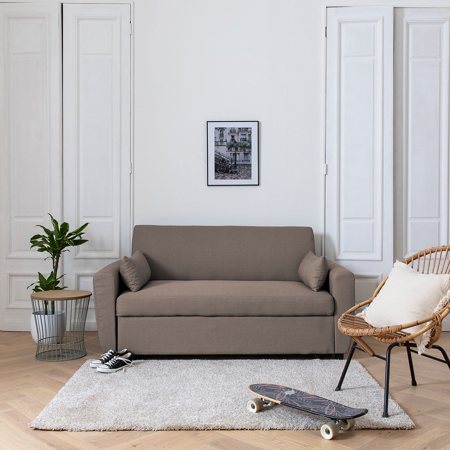 2-osobowa rozkładana sofa MATT w kolorze taupe