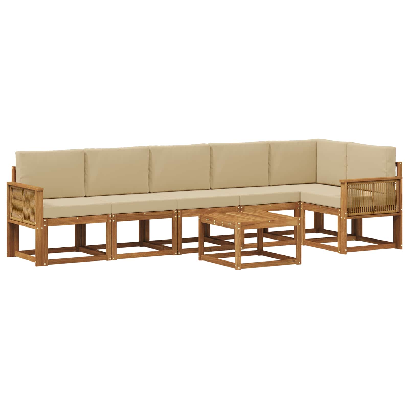 Ensemble de canapés d'extérieur, 7 pièces, en polyester, naturel et beige, pour la terrasse - 2