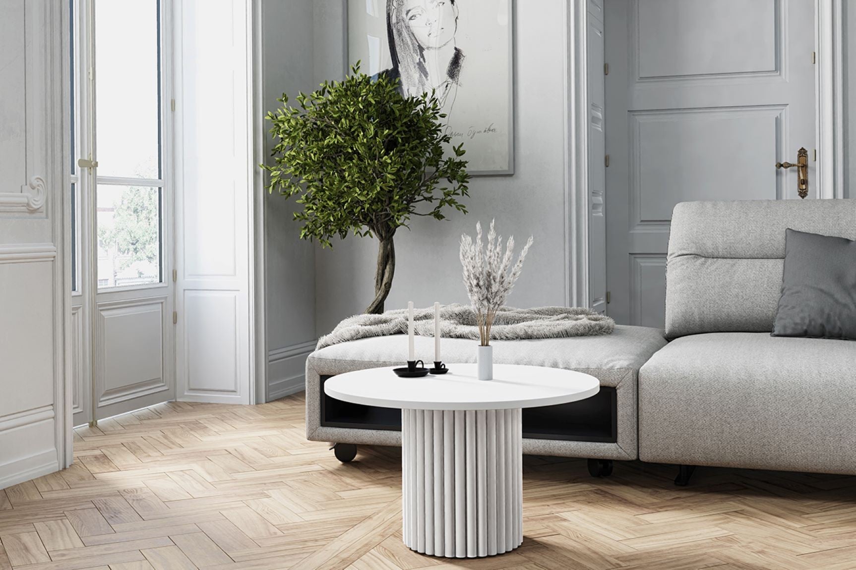 Nowoczesny Stolik VIRELO Okrągły Biały – Minimalistyczny Design z Metalowym Stelażem - 2