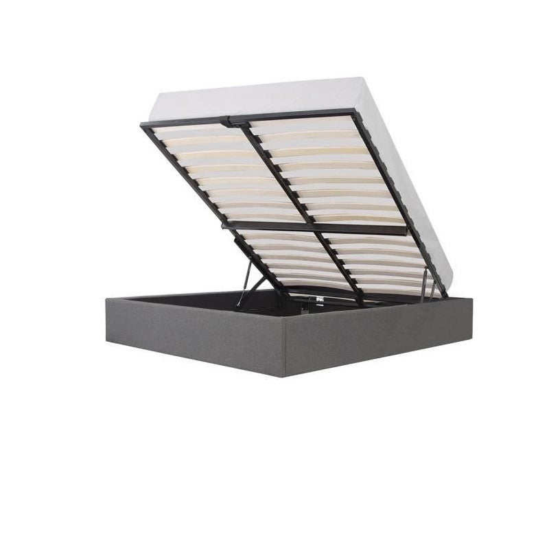 Lit plateforme avec coffre de rangement pour couchage 140 x 190 cm tissu gris clair Leroy Merlin
