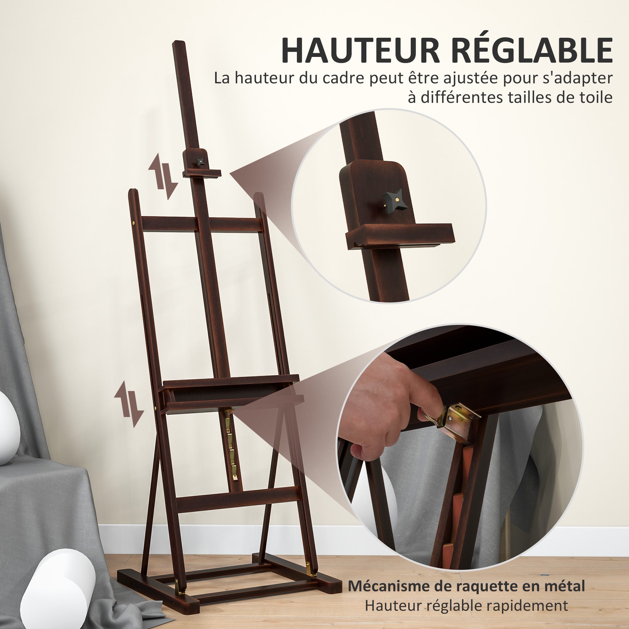 Chevalet en hêtre réglable Vinsetto marron - 4