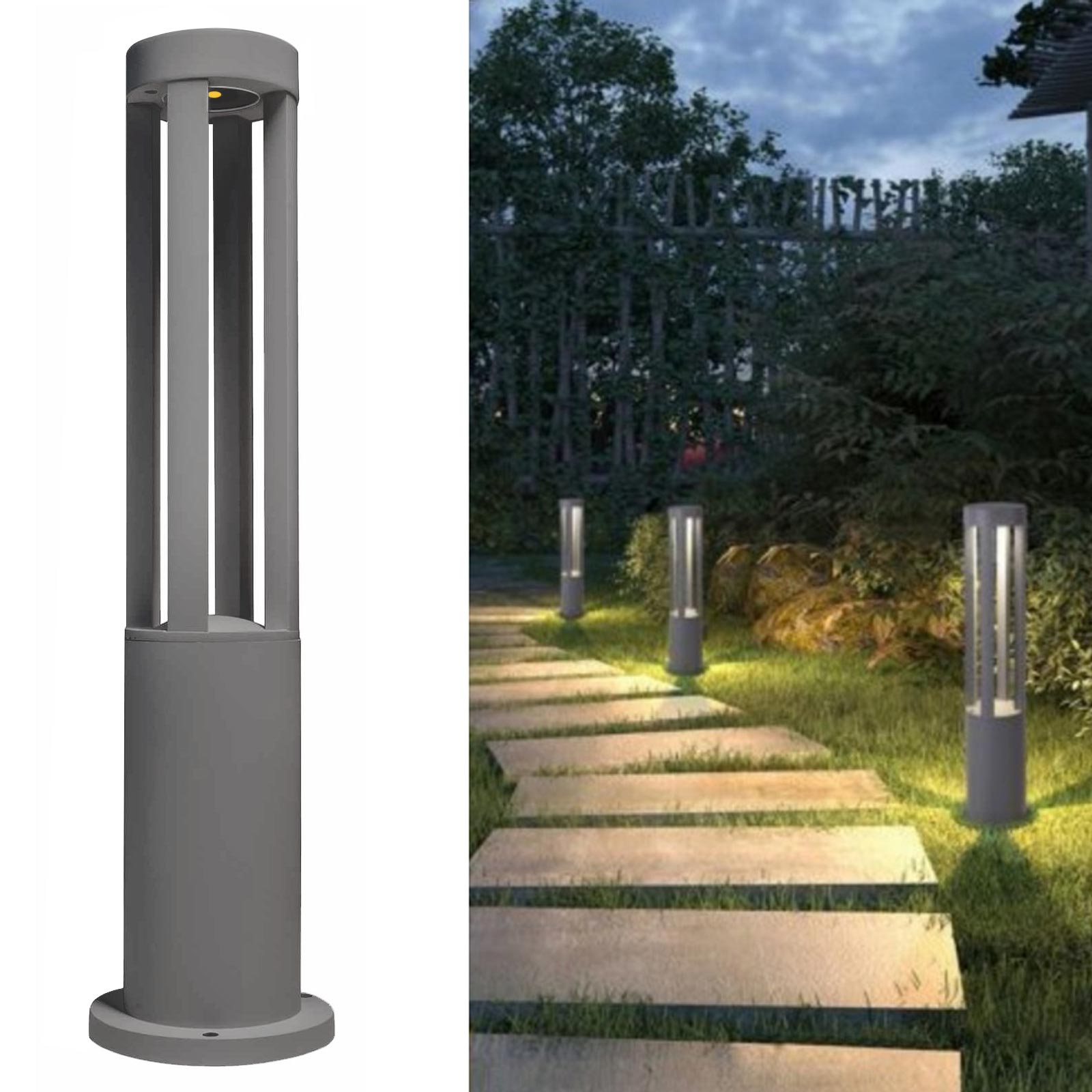 Planetitaly  Lámpara De Calle Del Led 12W Al Aire Libre Ip65 De La Linterna De Luz De Jardín De Jardín De La Avenida De Los 60Cm 230V 3000K Negra/Gris , Leroy Merlin