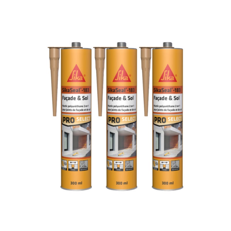 Lot de 3 mastics polyuréthane 2 en 1 SIKA Sikaseal-183 Façade & Sol ...