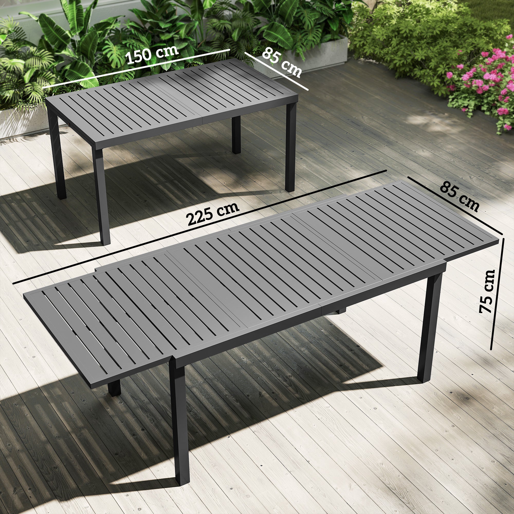 Outsunny Mesa de Jardim Extensível 150/225x85x75 cm - 3