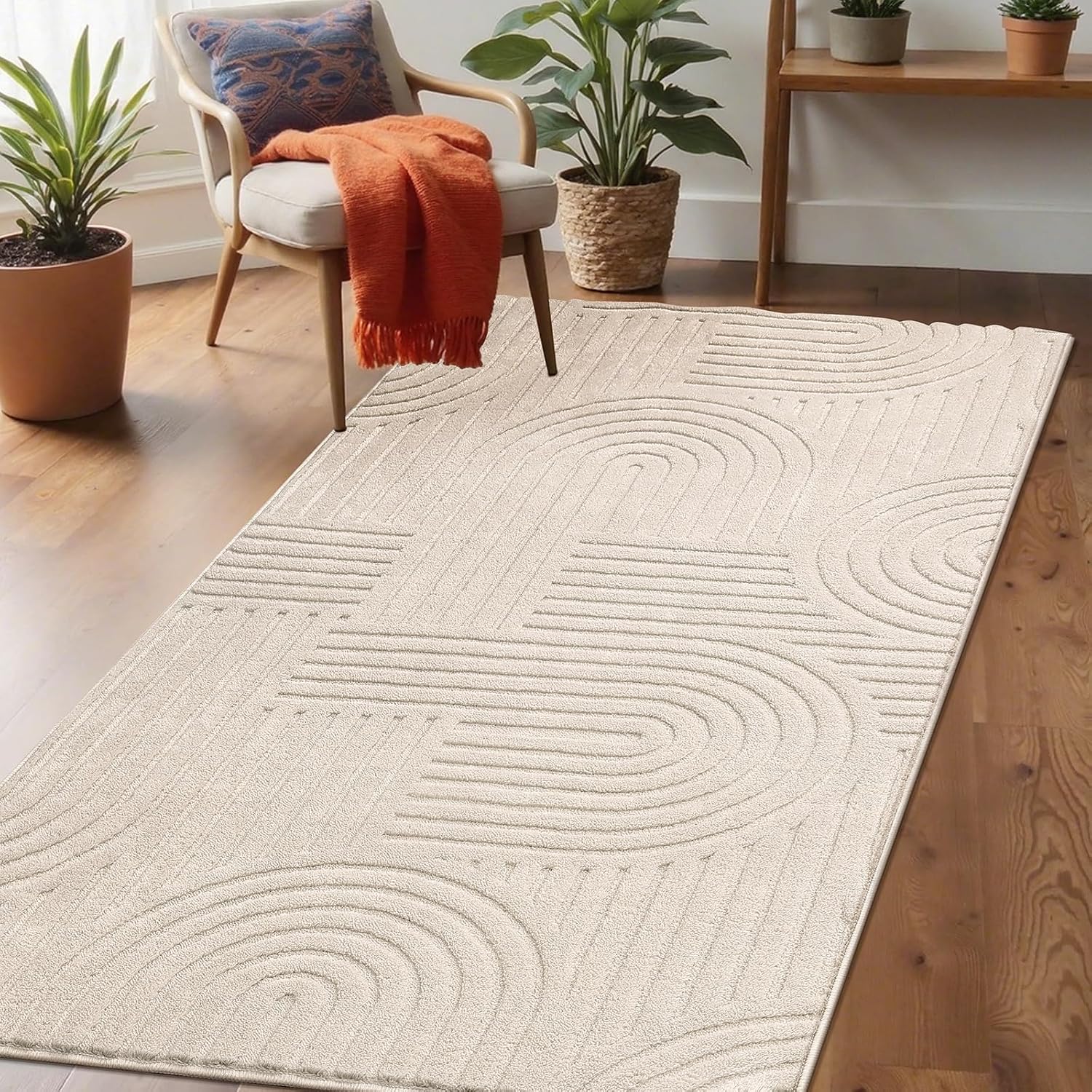Covor pentru living 80x150 cm, cu fir scurt super moale, efect 3D, antiderapant, nu năpârlește