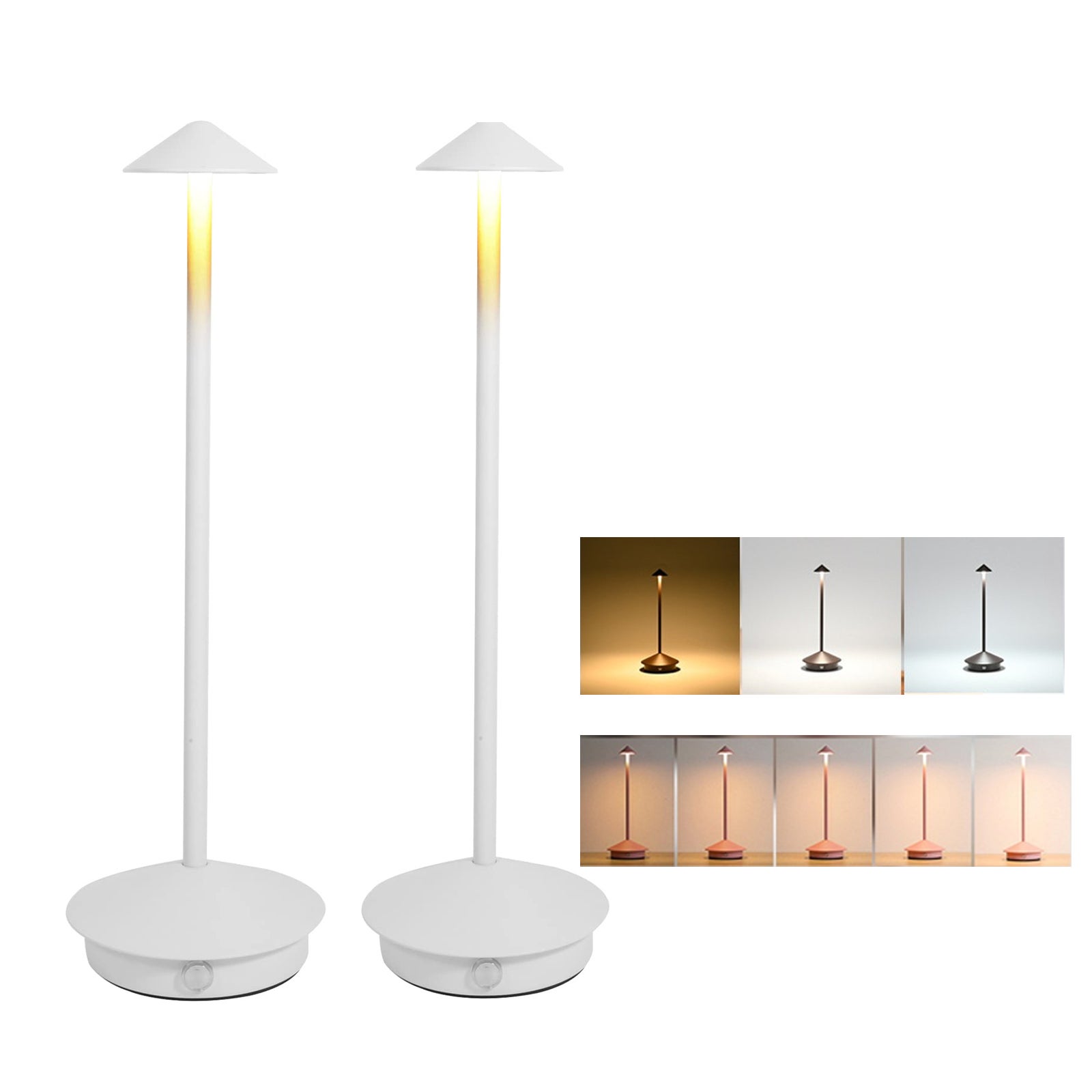 Zestaw 2 bezprzewodowych lamp stołowych, ściemniana lampa biurkowa, 3 temperatury barwowe, aluminiowa lampka nocna z możliwością ładowania, biała