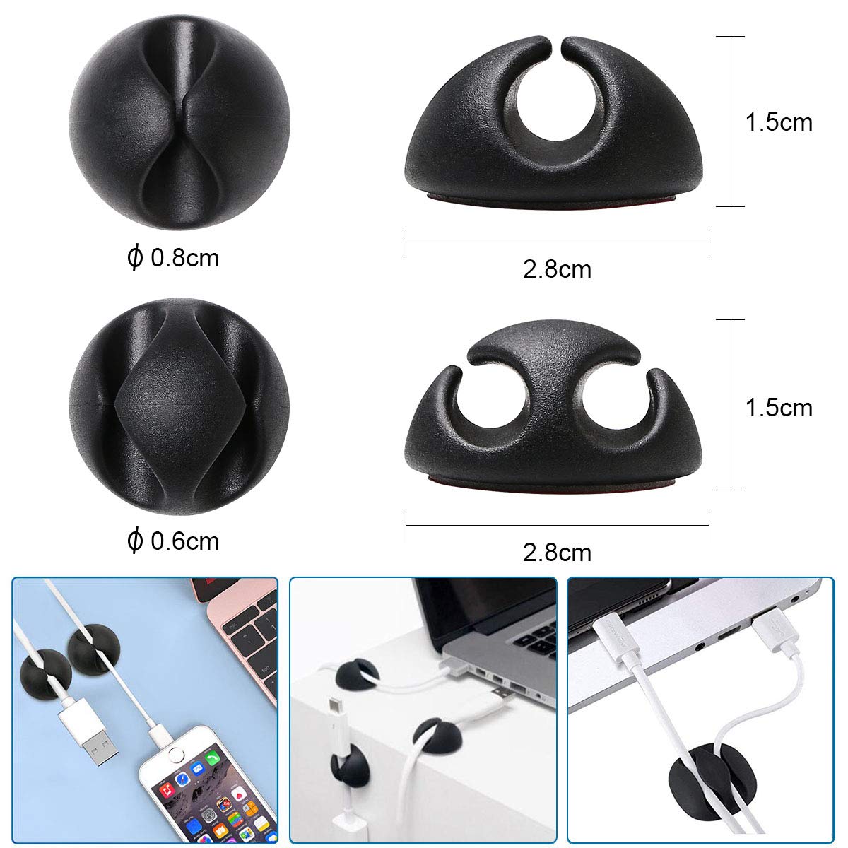 16pcs Clips Câble, Rangements de câbles et serre-câbles, Maintient et Cache-câbles pour Fils Electriques, Câbles de Charge - 2