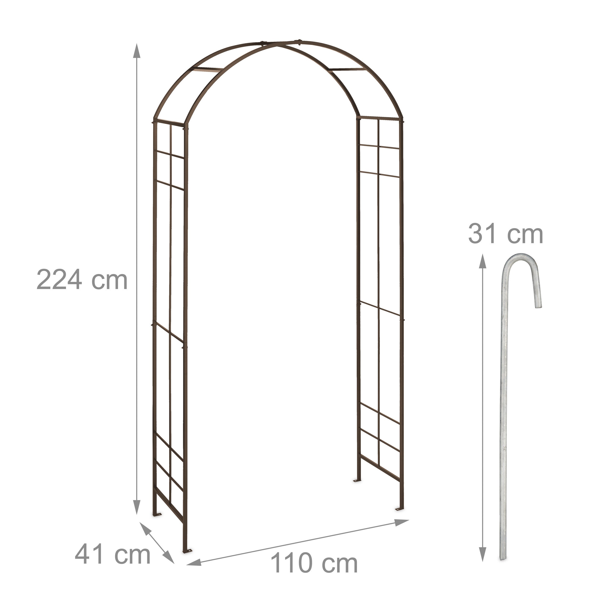 Arche à rosiers, métal, portail de jardin, HxLxP 224x110x41 cm, tuteur solide pour plantes grimpantes, bronze, Relaxdays - 4