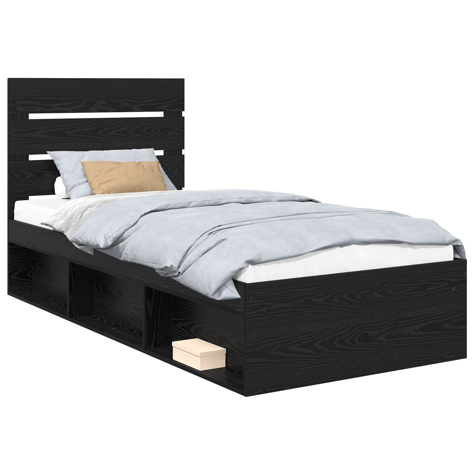 Cadre de lit noir 75 x 190 cm en bois de pin massif - 2