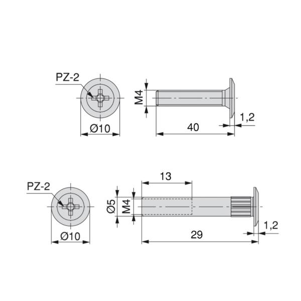Emuca Vis, à tête extra-plate, 40 mm + écrous M4, 50 ut.- - 2