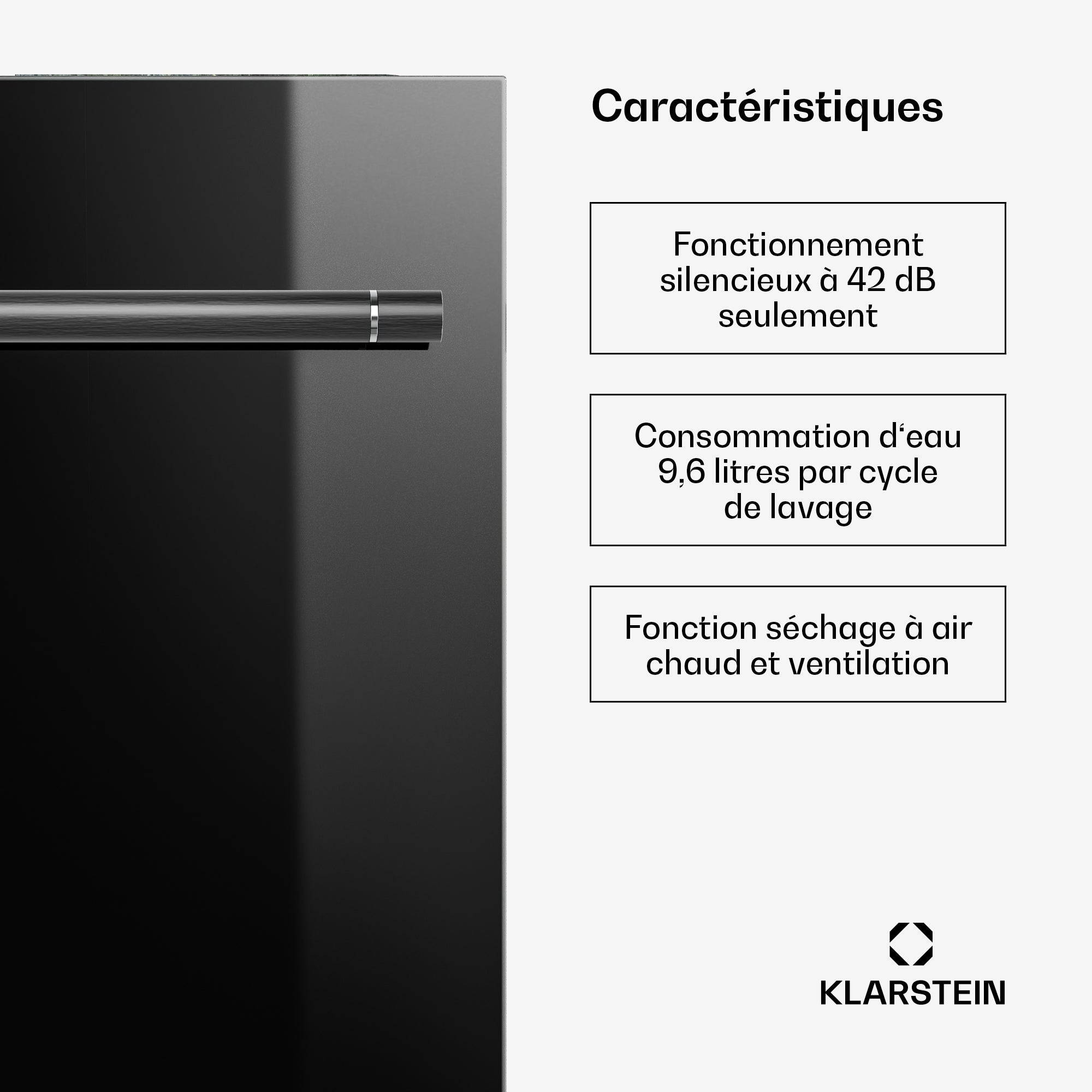 KLARSTEIN Luxara lave-vaisselle encastrable | 8 programmes | technologie Aqua-Stop | 1900 W | 60 cm Noir - 3